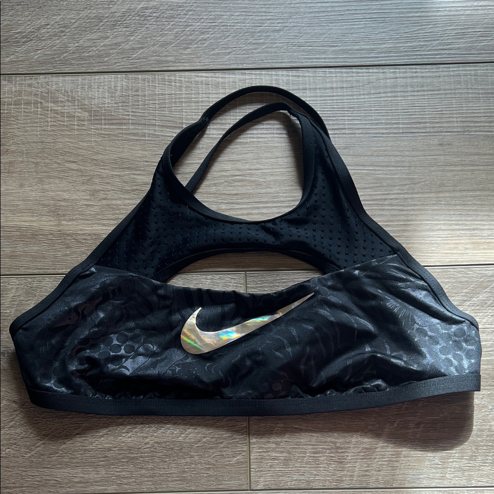 Nike Iridescent Logo Black Sports Bra. Size Medium